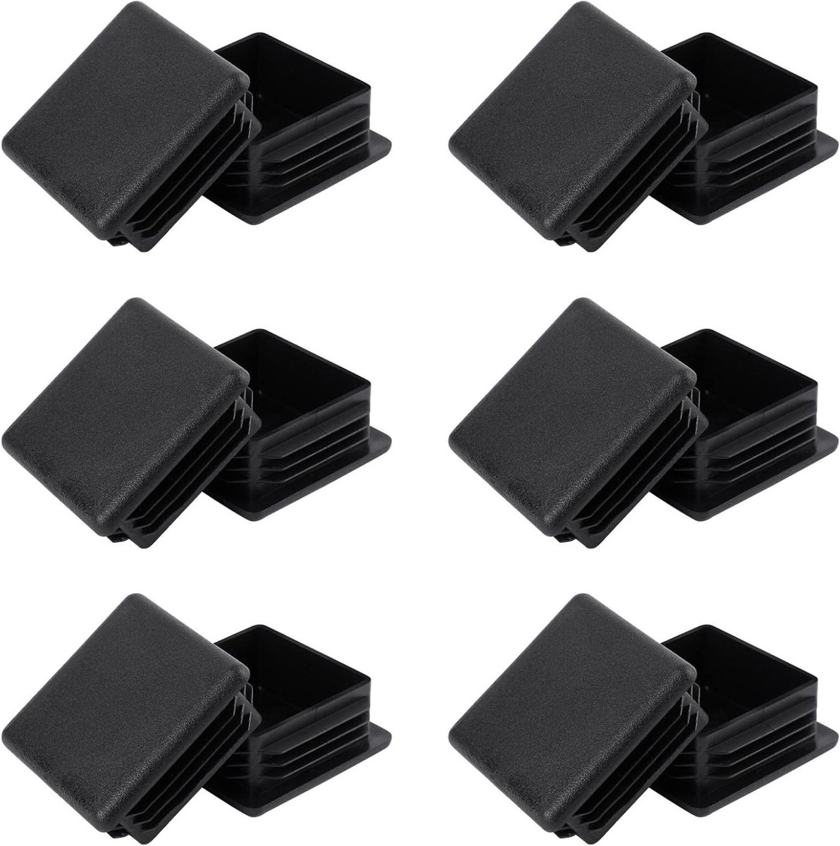 12 Stuks Vierkante Slat Pluggen, Zwarte Plastic Eindkappen voor Buizen, Voetdoppen 50 x 50 mm, Sluitingen voor Pijpen en Meubels