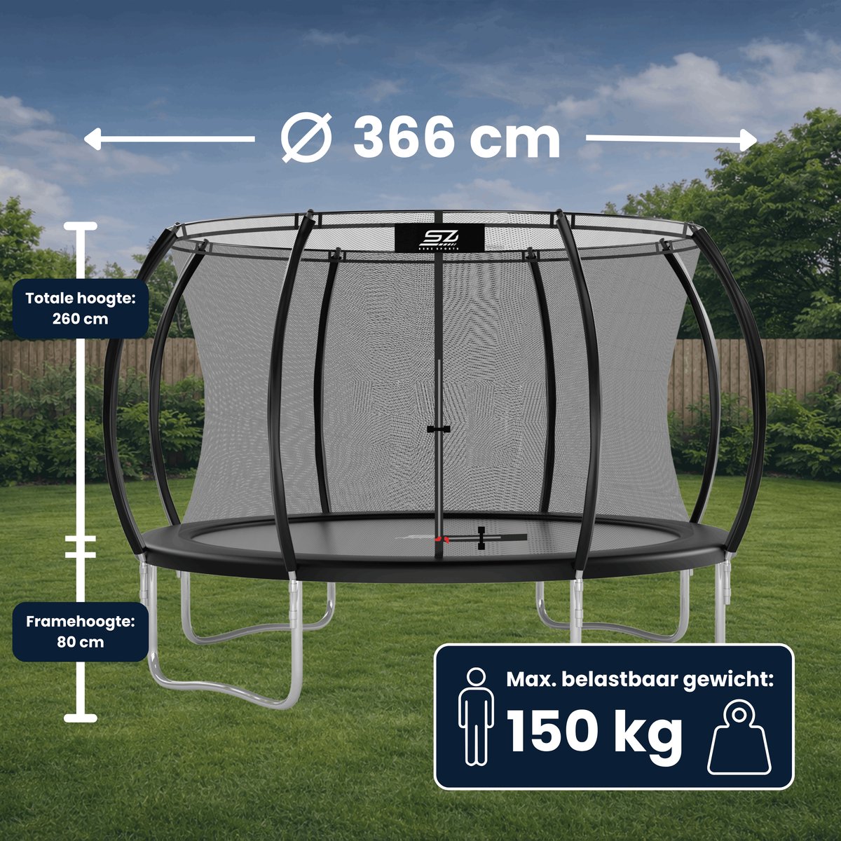 Senz Sports - J2000 Serie - Trampoline - 366 cm - Rond - Met Springveren — afbeelding 6