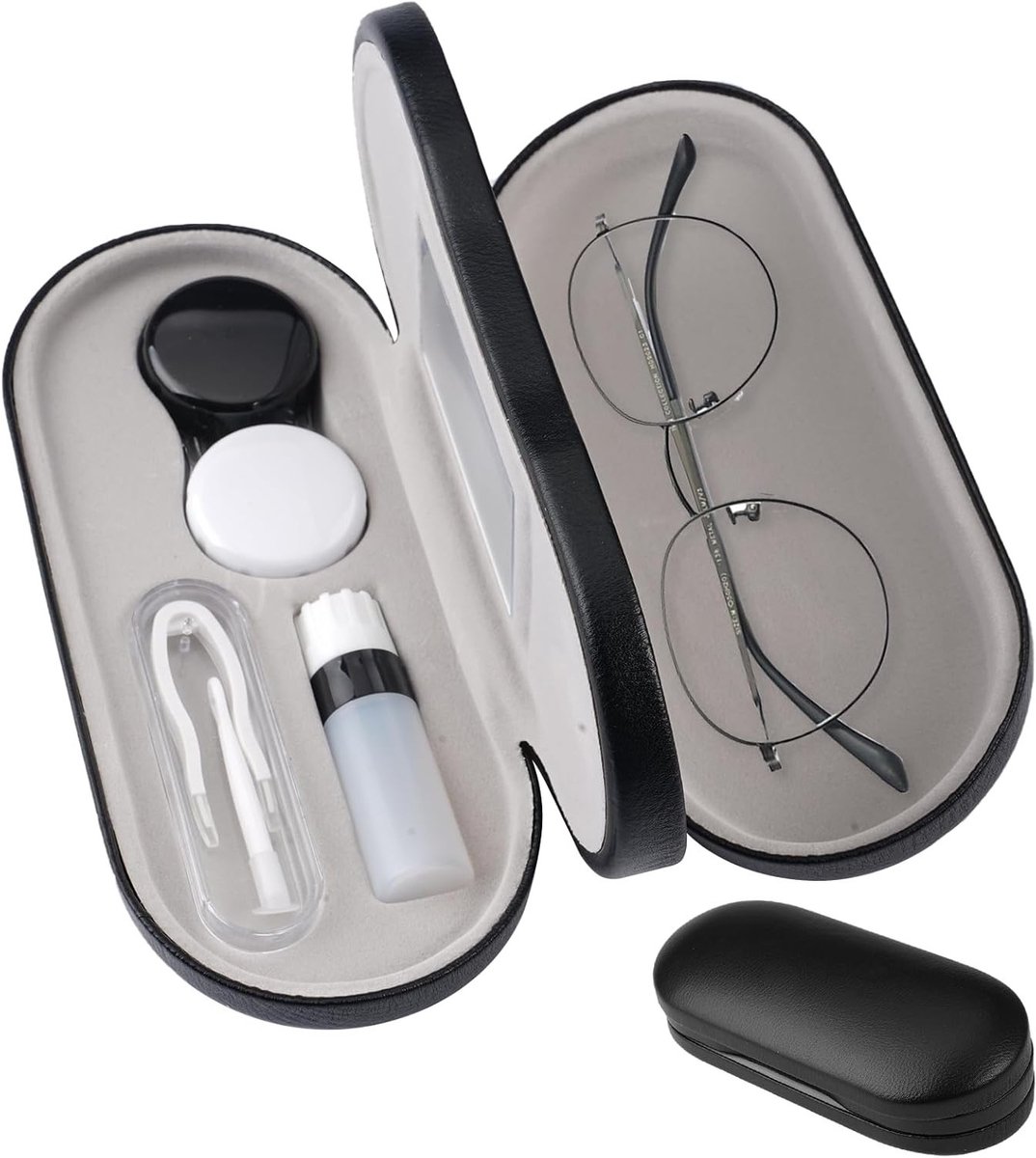 Praktische 2-in-1 Contactlenzen- en Brilhouder met Spiegel, Tweezers en Dubbele Laag voor Reizen, Ideaal voor Zonnebrillen en Dagelijks Gebruik