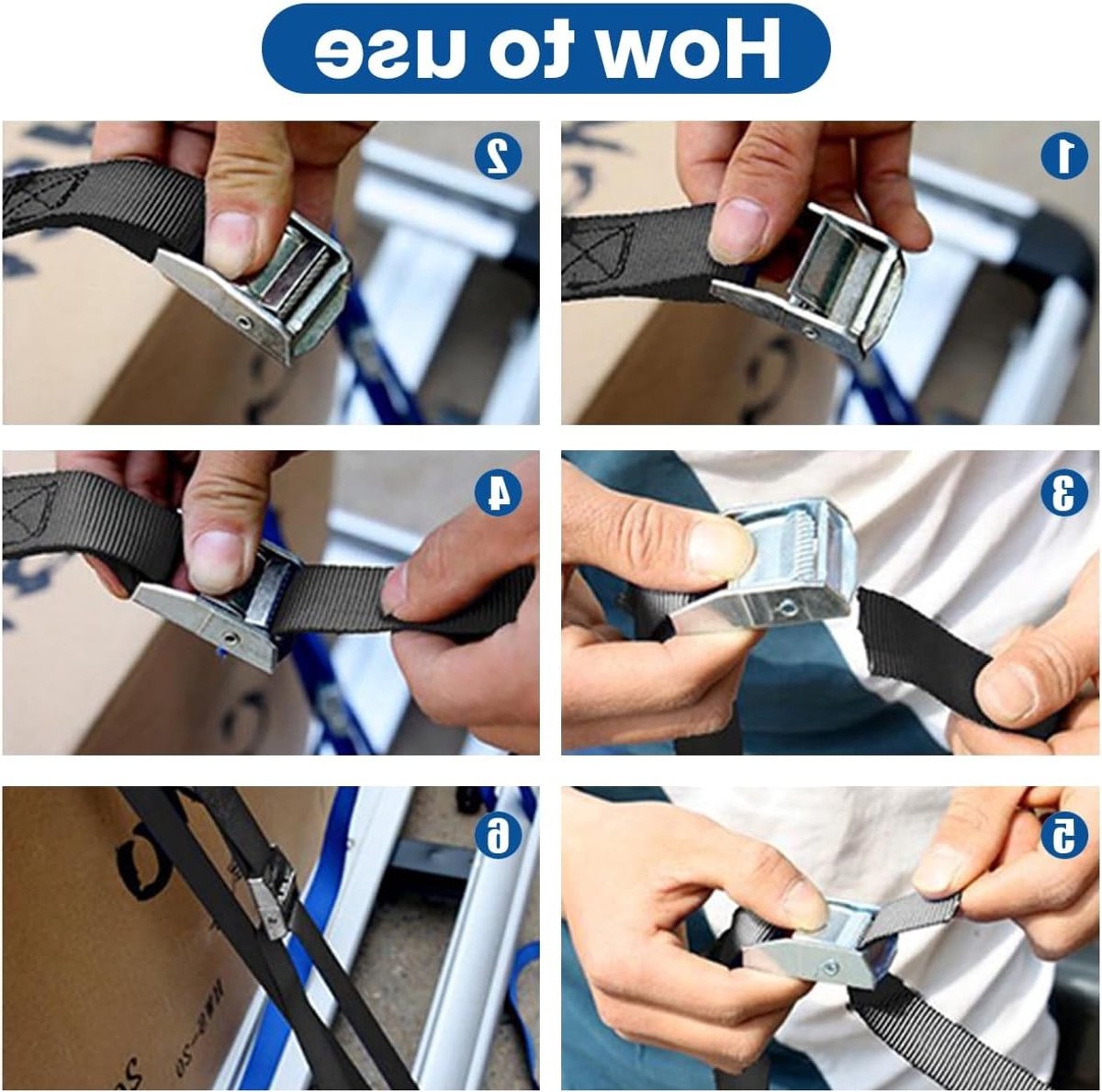 Set van 6 Zachte Spanbanden met Ringen voor Veilig Vastbinden van Trailers, Motoren en Dirtbikes, Breukbestendig en Duurzaam (Zwart)