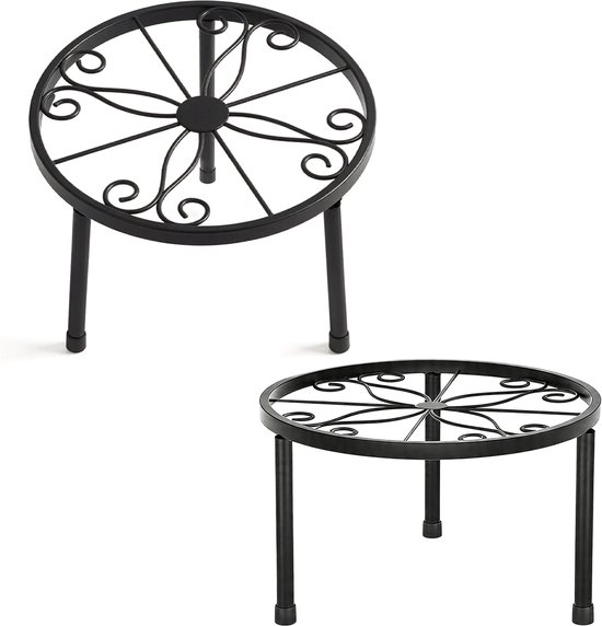 2 stuks Metalen plantenstandaards — Maat L - 25 x 25 x 18 cm — Houders voor bloempotten en plantenbakken — Metalen rekken voor binnen en buiten — Stevig en duurzaam — Ideaal voor bloemen, balkons, terrassen en tuinen — Opbergstandaards thuis — Zwart