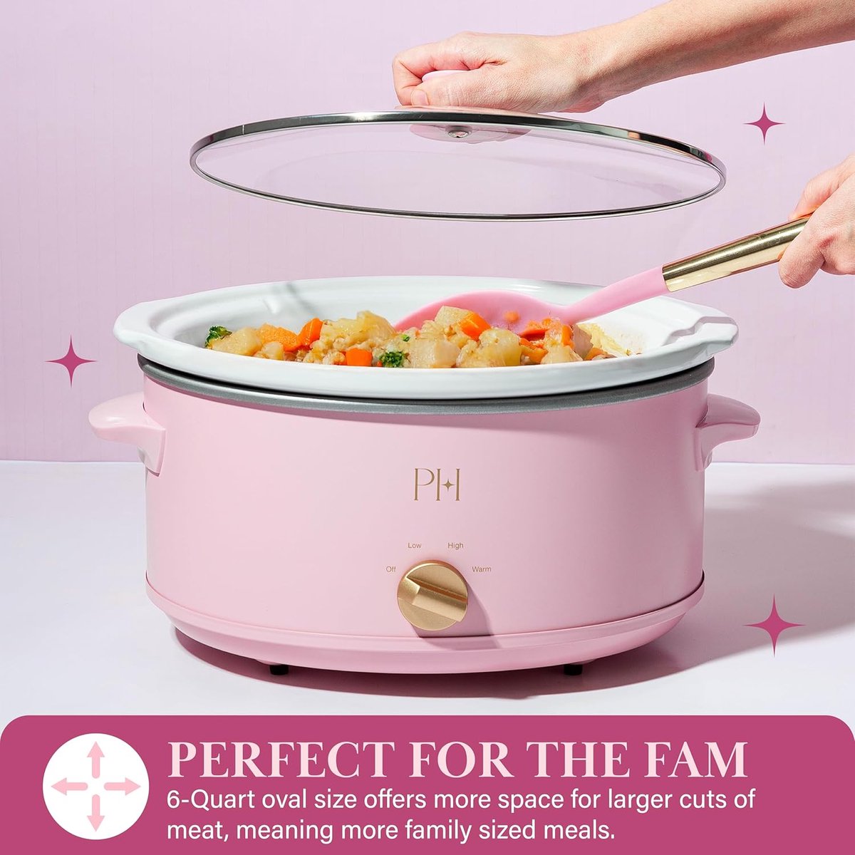 Handmatige Kookpan - Slowcooker - Grote Maaltijden Bereiden - Natuurlijke Anti-aanbaklaag - 6 Liter - Roze – foto 6
