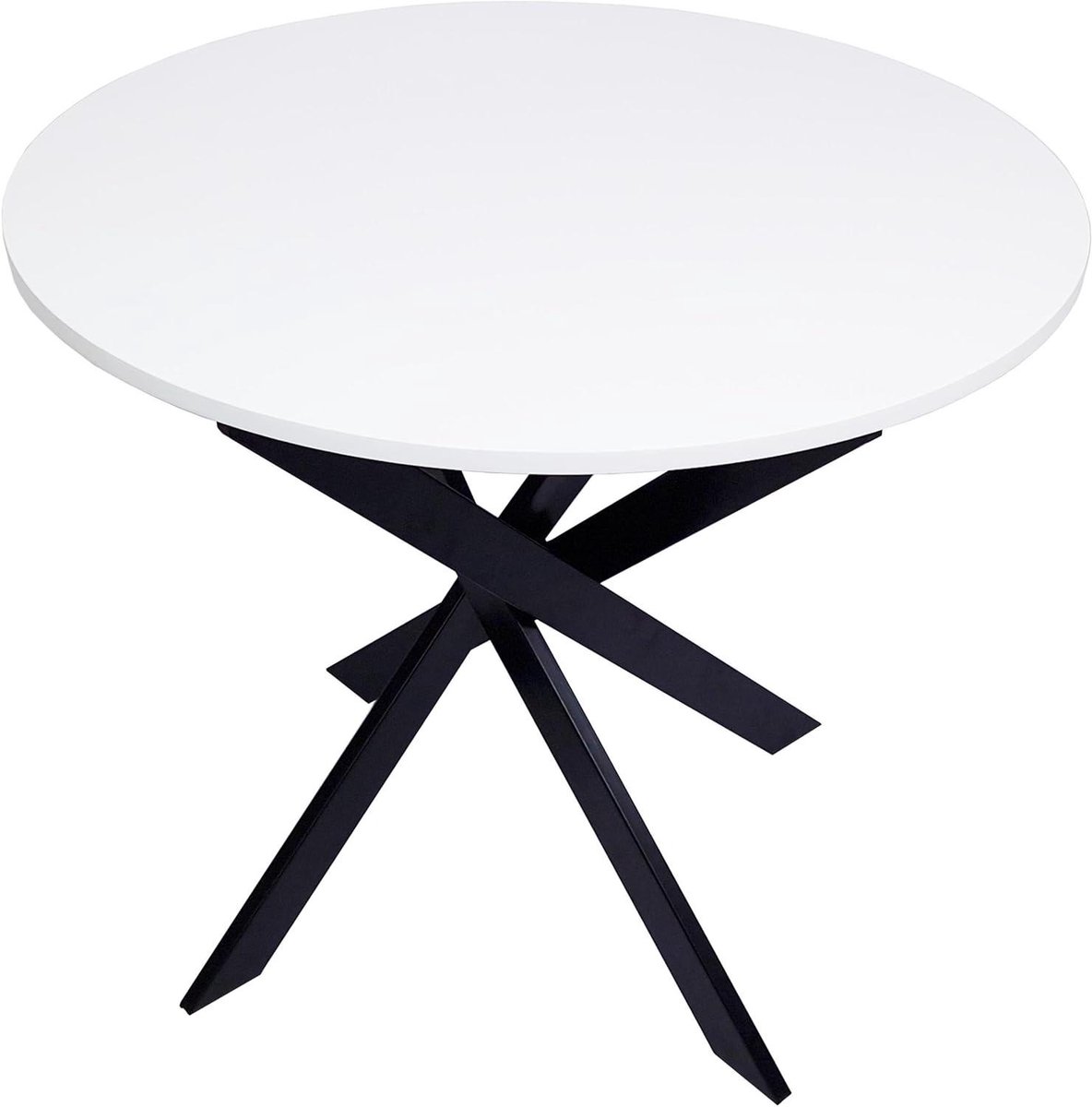 Eettafel Rond - Eetkamertafel - Samen Eten - Stabiele Metalen Poten - 90x90x77cm - Wit en Zwart