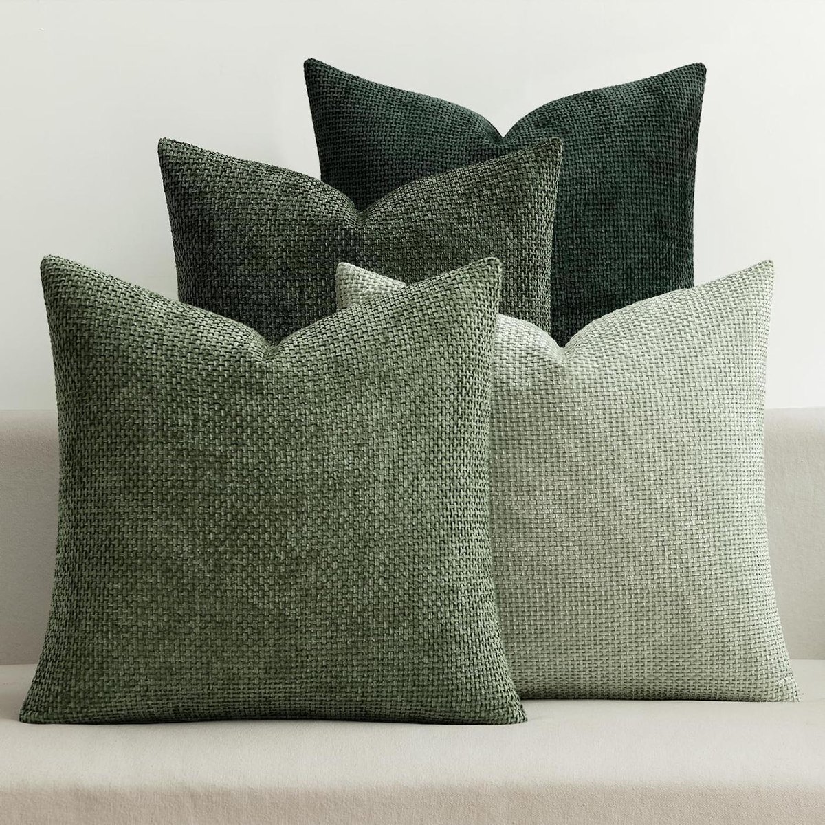 TuseRxln Kussensloop- Zacht Chenille Materiaal Met Gevlochten Design - 4 Stuks - Voor Woonkamer Slaapkamer En Kantoor Beige Groente