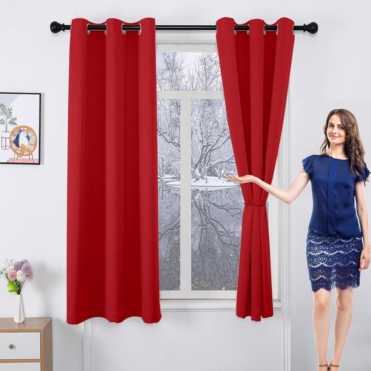 Verduisteringsgordijn met Oogjes - Verduisterend Gordijn Balkon - Privacy Creëren - Drievoudig Geweven Stof - 270x140 cm - Rood