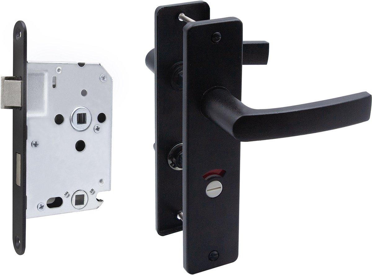 Slotman Solutions Zwart Deurbeslag WC63/8 Aluminium | Inclusief WC Insteekslot | Mat Zwart | Complete Set voor Binnendeuren