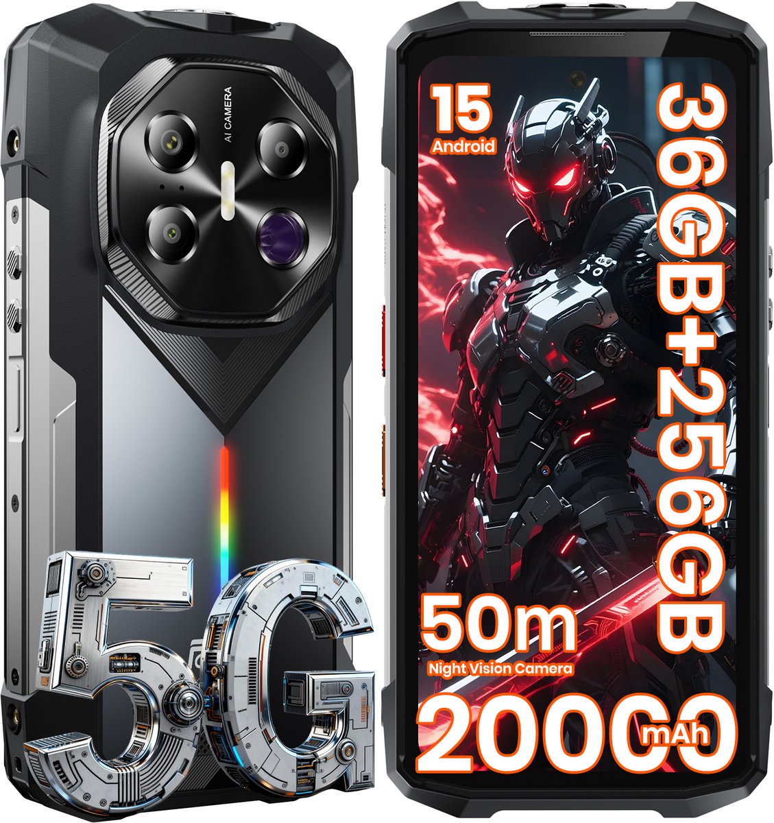 FOSSiBOT F113 Robuste Smartphone 5G - 36GB RAM - 256GB ROM - 6,78 inch 120Hz 2,4K FHD+ IPS - 20000mAh 33W - IP68/IP69K Waterdicht Telefoon - Android 15 - GPS NFC
