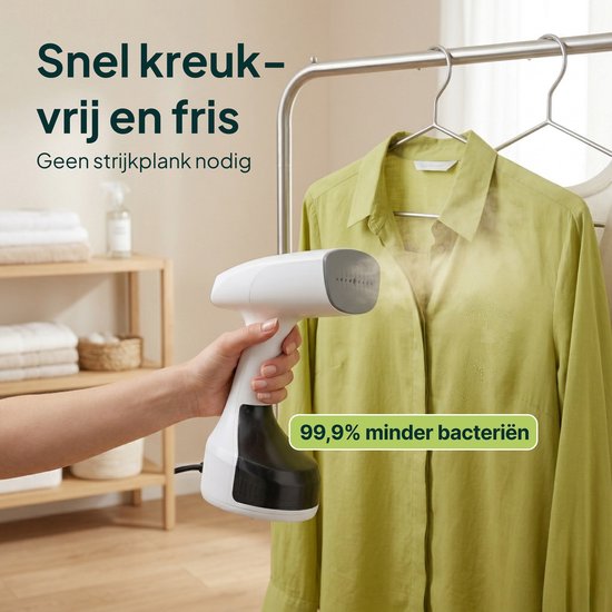Kledingstomer - Krachtige Handstomer 1800W - Stoomapparaat Kleding - Steamer - Wit - Vivid Green