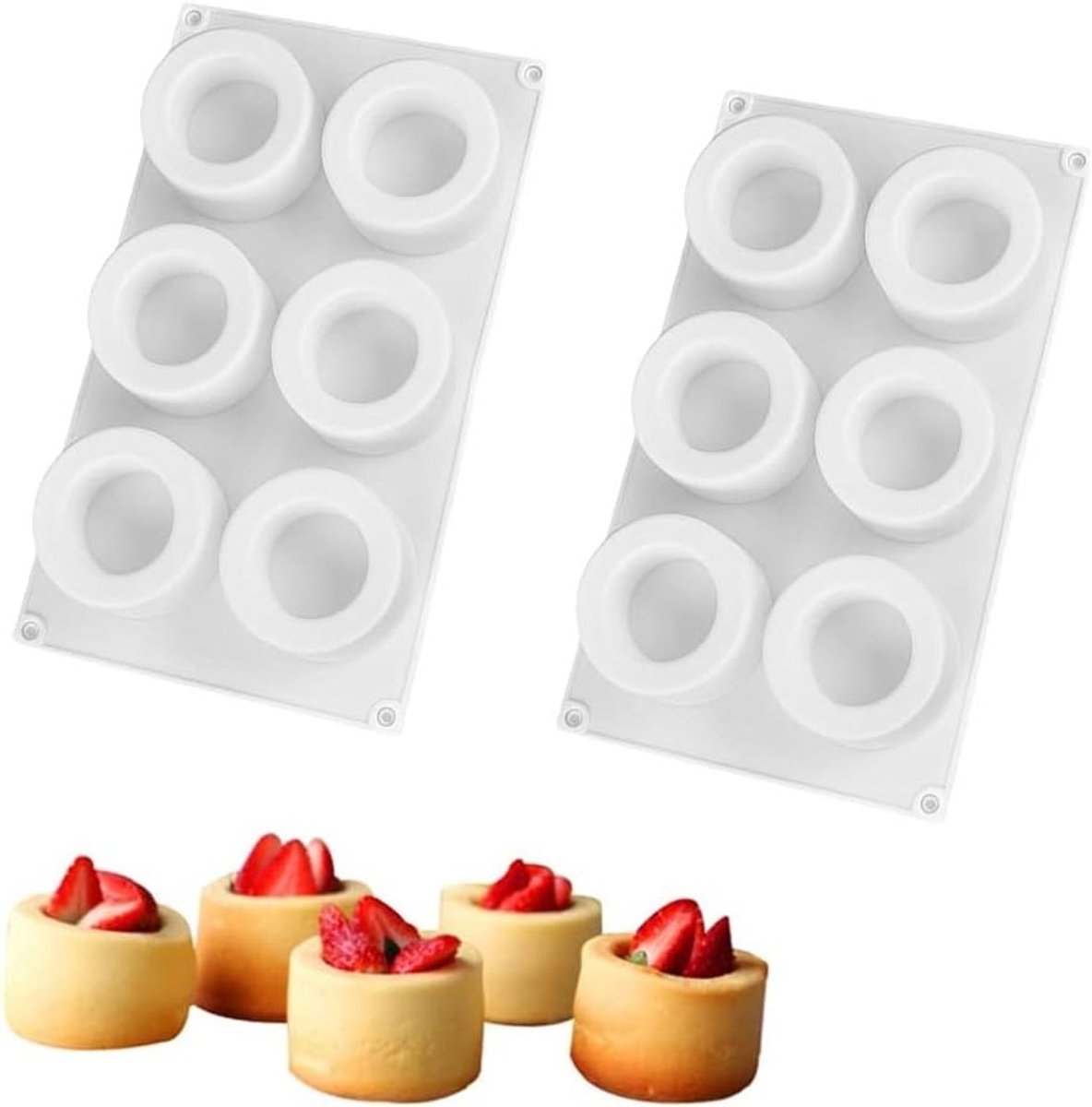 2 Stuks 6 Holes Cake Mallen - 3D Silicone Mallen voor Pudding, Chocolade en Mousses - Bakaccessoires voor Desserts