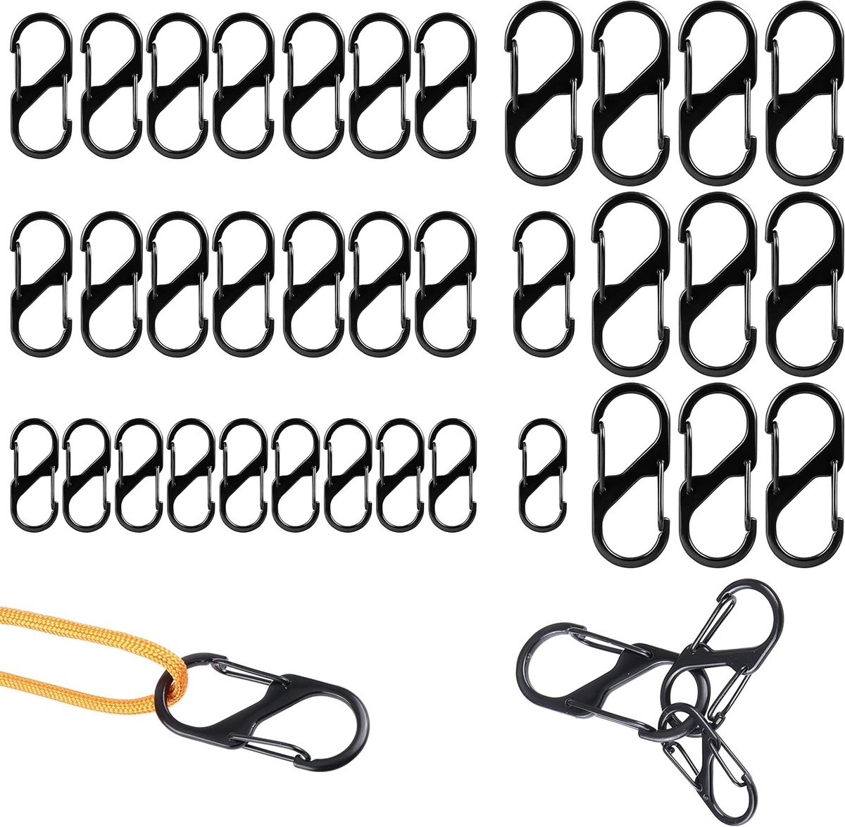 36 Stuks S Carabiners, Dubbele Metaal Carabiners, 8-Vormige Carabiners voor Kamperen, Wandelen en Thuisgebruik