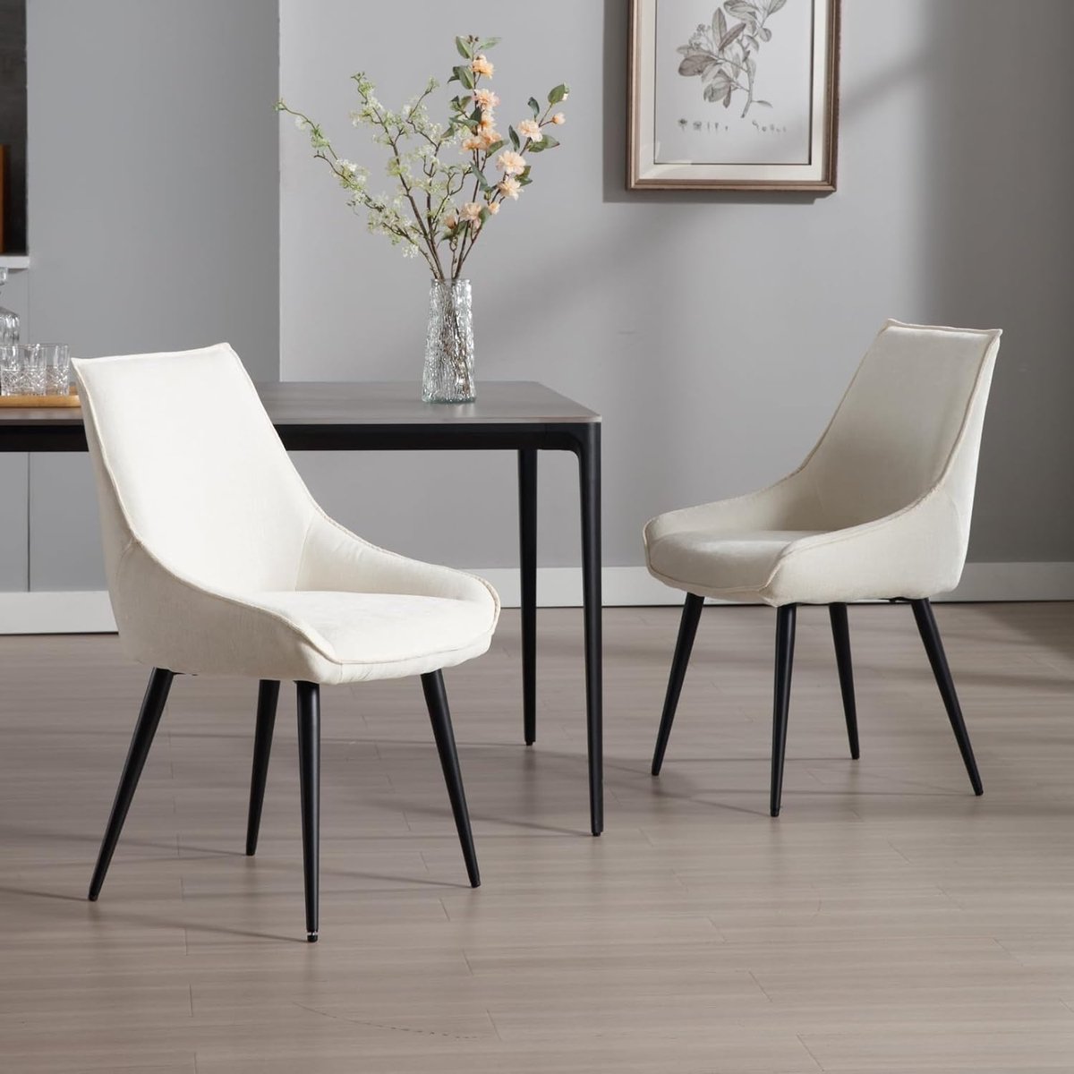 Design Eetkamerstoelen Set van 2 – Luxe Gestoffeerde Armstoel in Chenille – Comfortabele Keuken- & Woonkamer Stoelen – 51,5 x 56 x 85 cm – Wit
