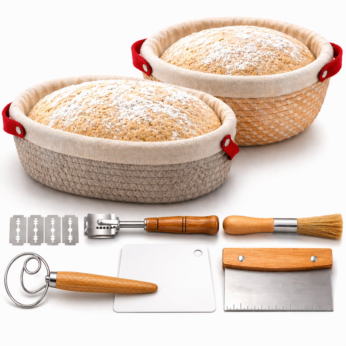 Bangosa Rijsmand Rond & Ovaal Set – Zuurdesem Rijsmand – Banneton Rijsmand – Brood Rijsmand – Katoen Wasbaar – 650-900g