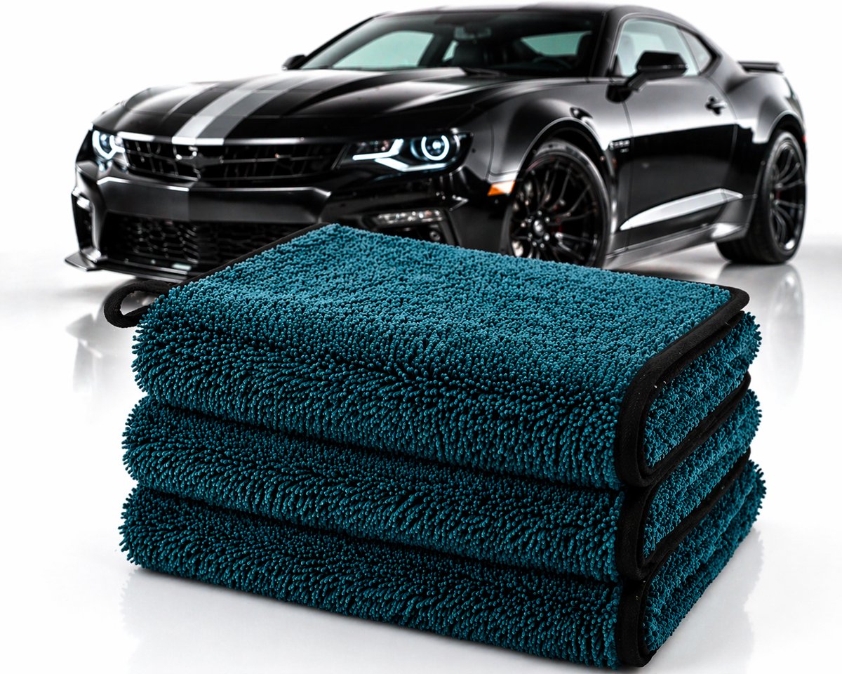 Auto Droogdoek - 600GSM Microvezeldoeken – Auto Polijstdoek – Set van 3 – 40x40cm – Sterk Absorberend & Snel Droog – Streeploos & Krasvrij – Blauw