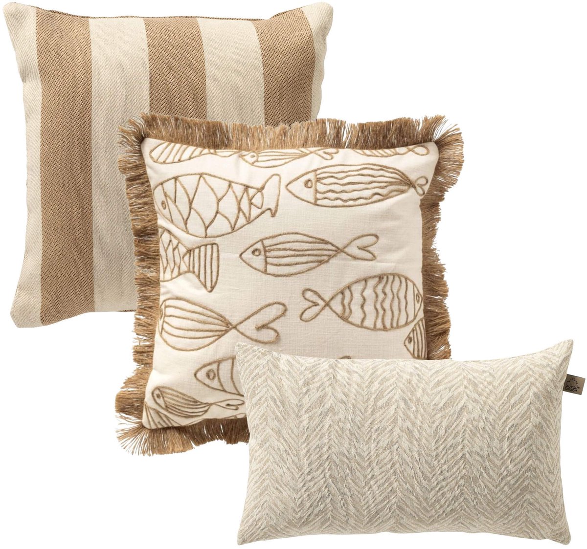 Dutch Decor KUSSENSET - 3-delig - Dune Catch - 45x45 cm, 30x50 cm - inclusief binnenkussens - beige, wit - Met Ritssluiting – Decoratie set sierussens - Comfortabele kussentjes voor op de Bank