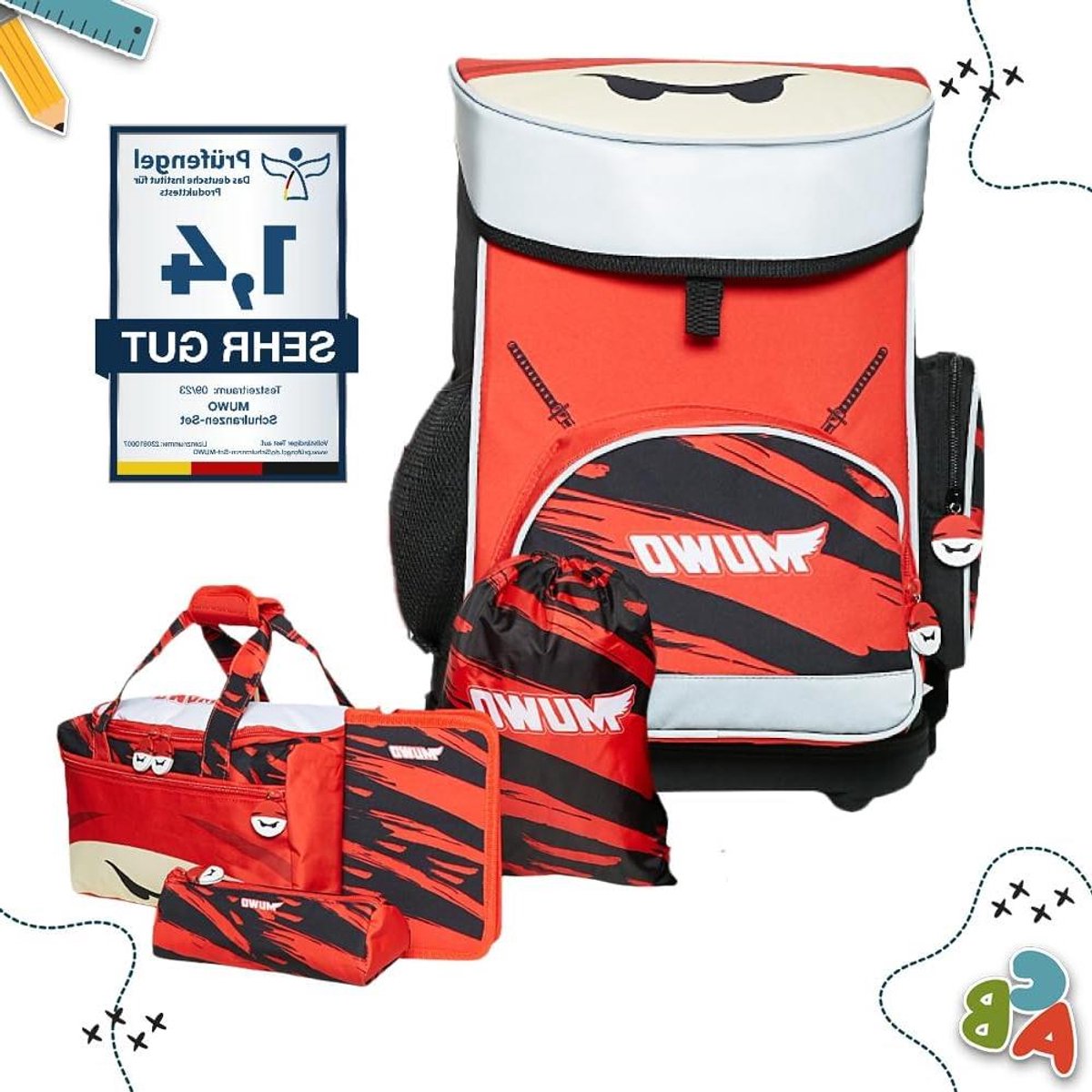 Kinder schooltas set - 5-delige set - Naar school gaan - Ergonomisch lichtgewicht - 40 x 30 x 15 cm