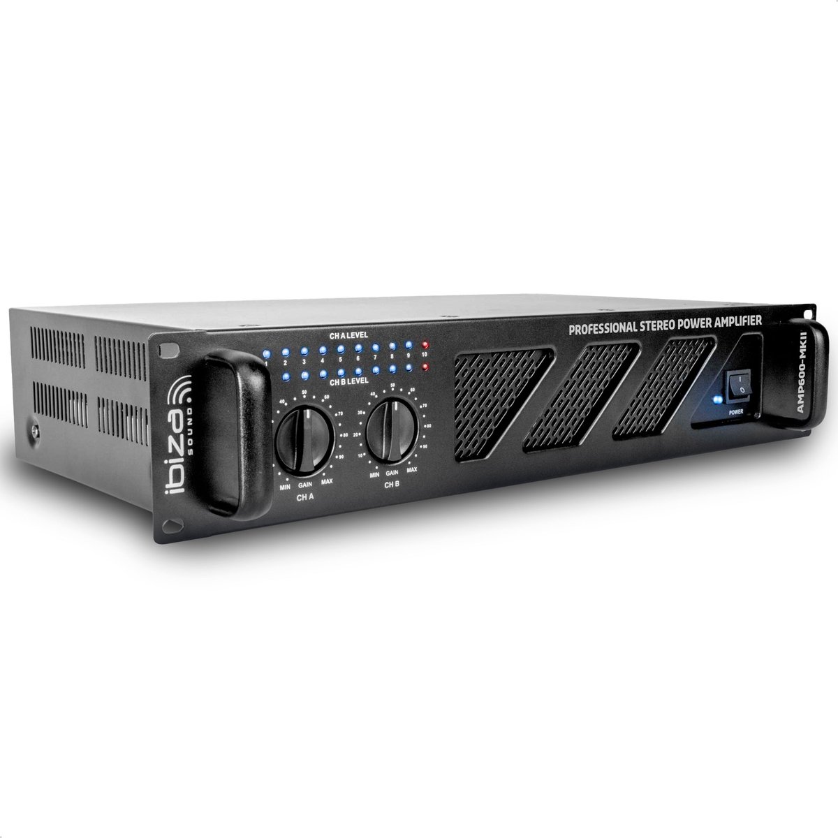 Ibiza - AMP600-MKII - Professionele PA-versterker 2x480W - 19" rack-monteerbare stereoversterker met RCA/Jack-ingangen en Speakon-uitgangen