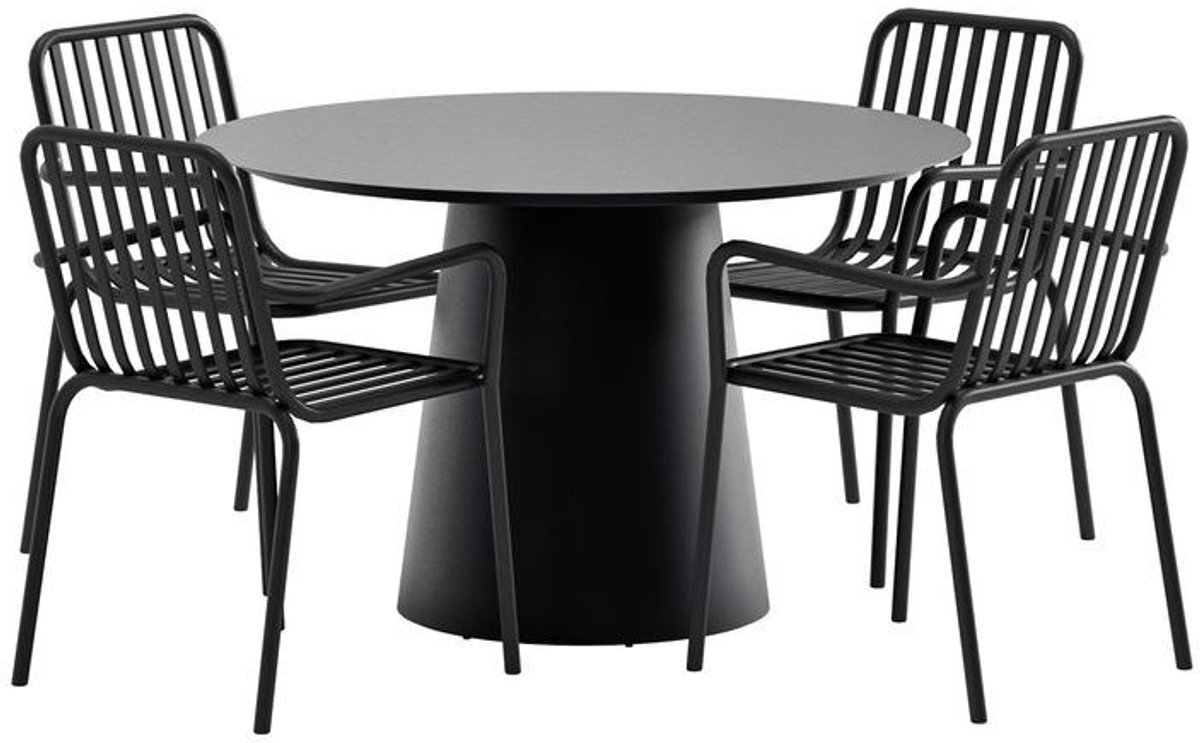 Svea - Elliott ronde tuintafel - zwart + 4x Ina tuinstoelen - zwart
