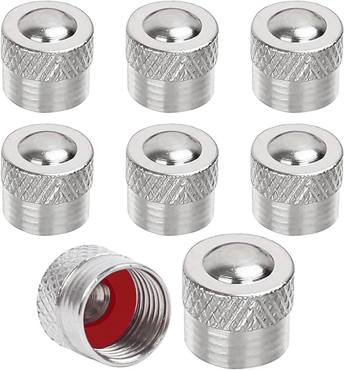 Set van 8 metalen ventieldoppen met rubberen ring voor auto, motor, fiets en scooter - Bandenaccessoires voor optimale bescherming