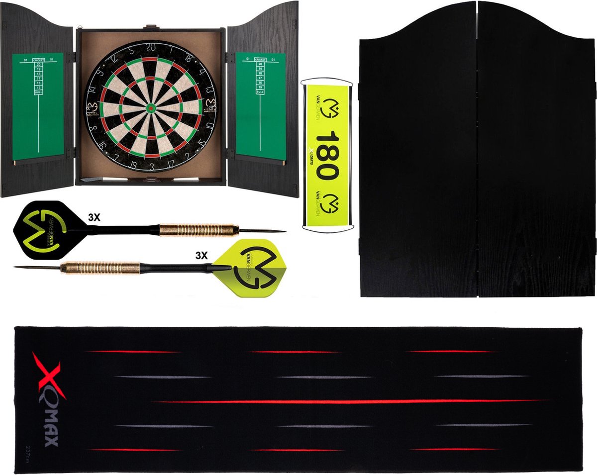 Darts Set Michael van Gerwen - dartkabinet - Home darts centre - dartkabinet met dartbord - dartbord - en accessoires - dartmat - originals grijs