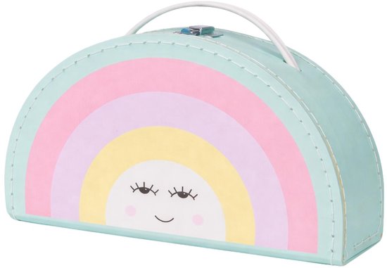 Make-up / sieraden opbergkoffertje regenboog - pastel - 24 cm - karton - kinder koffer