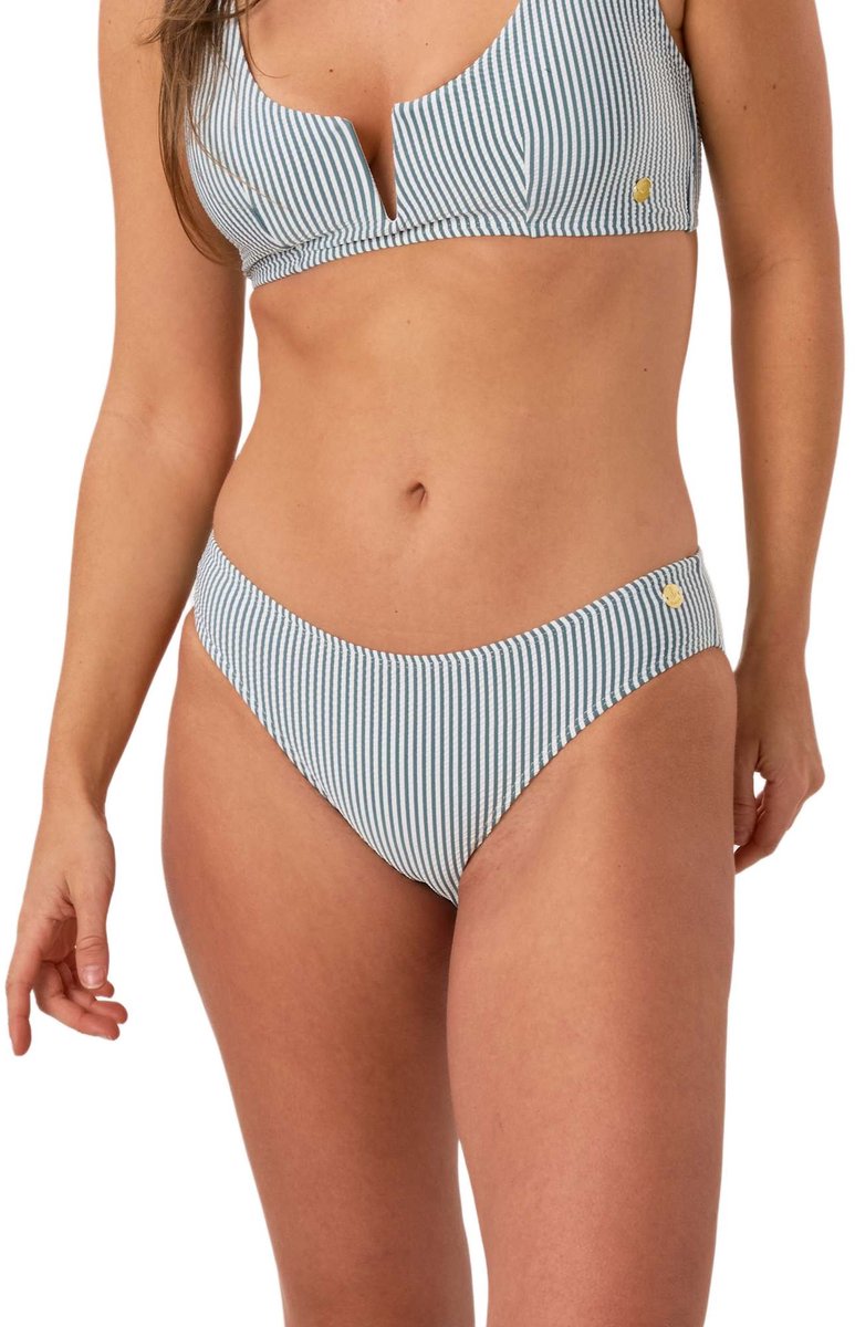 Seaside Seersucker Bikinibroek voor dames – Sage Green Stripe
