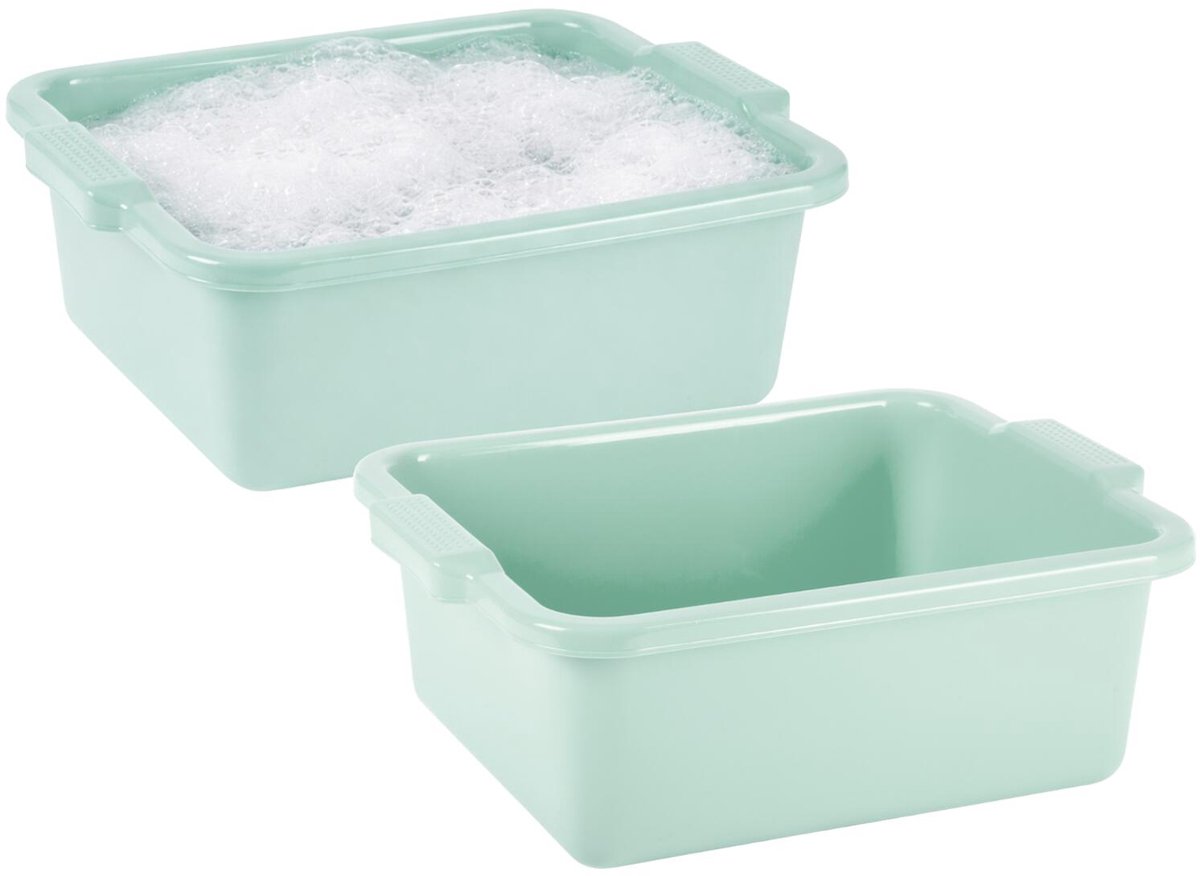 Plasticforte afwas en schoonmaak Teil - 2x - Rechthoek model - kunststof - 11 liter - 40 x 30 x 14 cm - groen - spoelbak