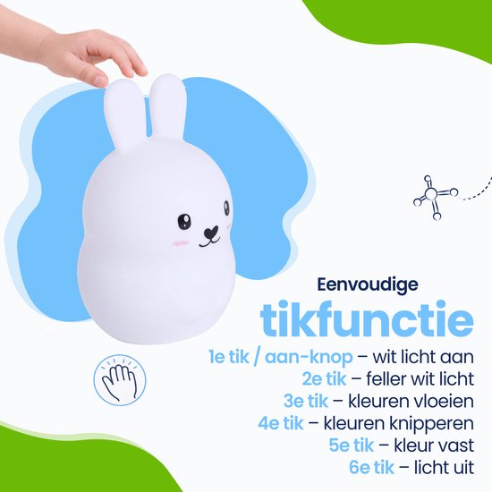 Kadoing Konijn Nachtlamp (Groot) met Afstandsbediening - Konijntje Kinderlamp Oplaadbaar - 18.7cm Hoog