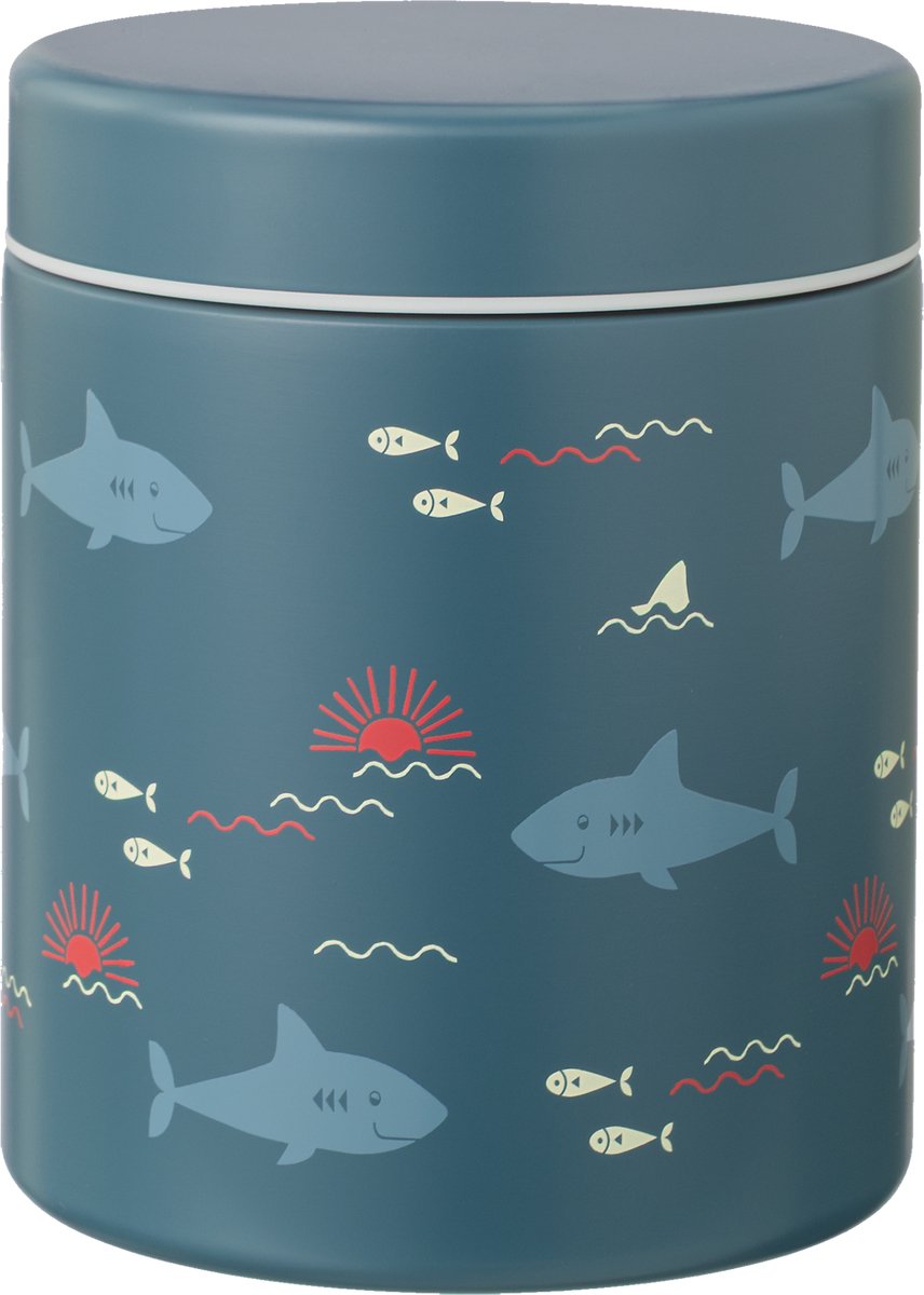 FreskThermos Lunchbox 500 ml - RVS Voedselcontainer – BPA-vrij – Lekvrije dop – Thermosbeker – Food Jar tot 6 Uur Warm – Lunchpot - Voedselpot - Blauw - Shark