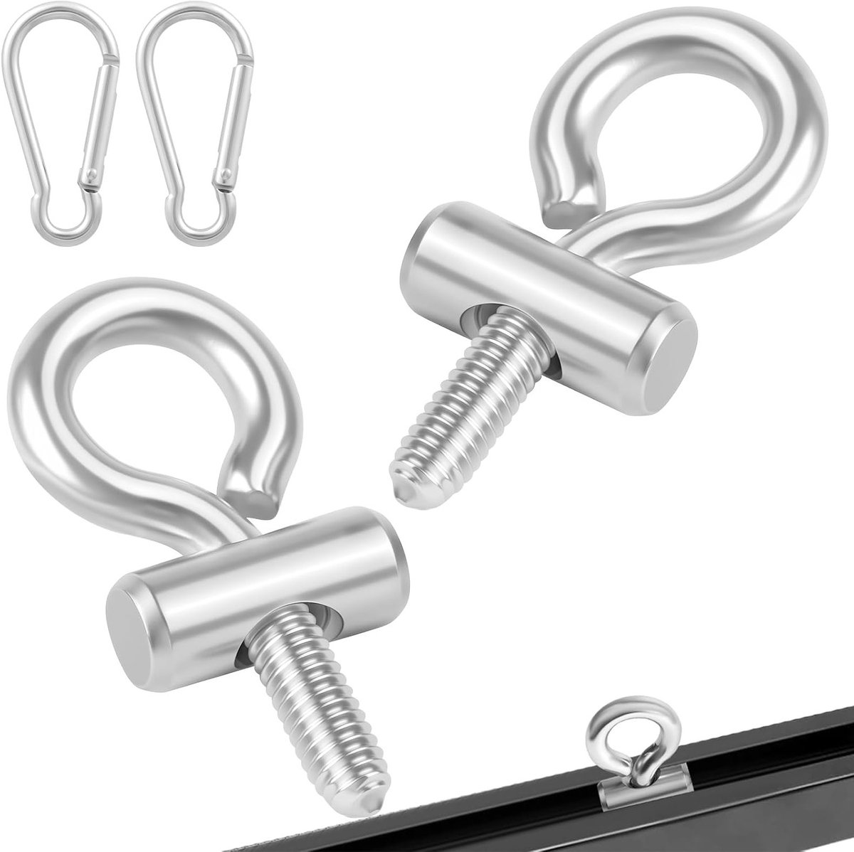 2 Stuks Verstelbare Railstopper voor Luifel met Carabiners, Roestvrijstalen Bevestigingshaken voor Caravan, Tent en RV, Multifunctionele Lifting Oogring en M6 Blokkeer Kit