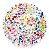 Multikleur stickers set beide 50 stuks bloemen illustraties aquarel design decoratieve stickers set waterdicht mat