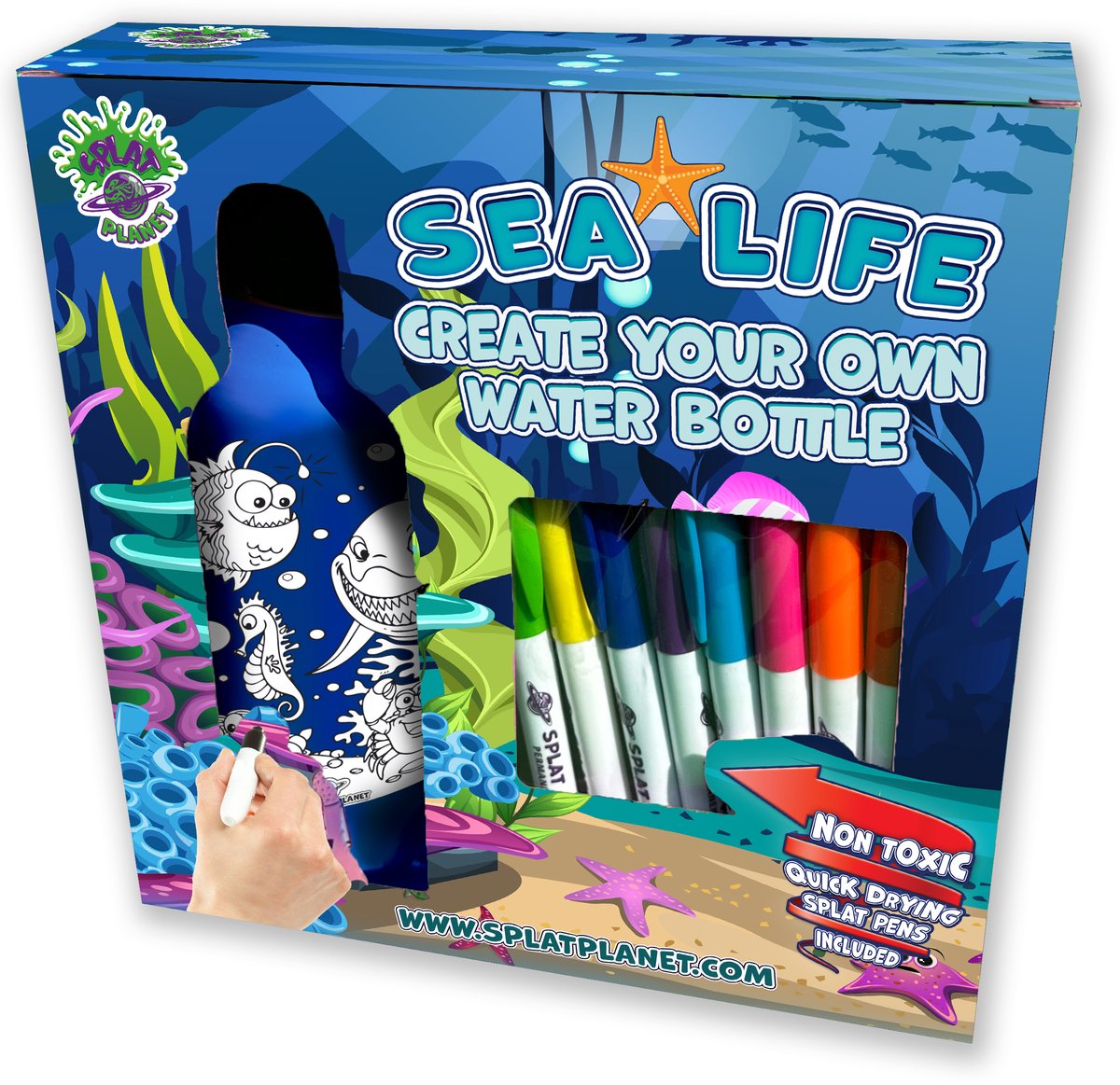 Splat Planet Versier Je Eigen Waterfles Set Zee leven 22 x 24 x 9 cm