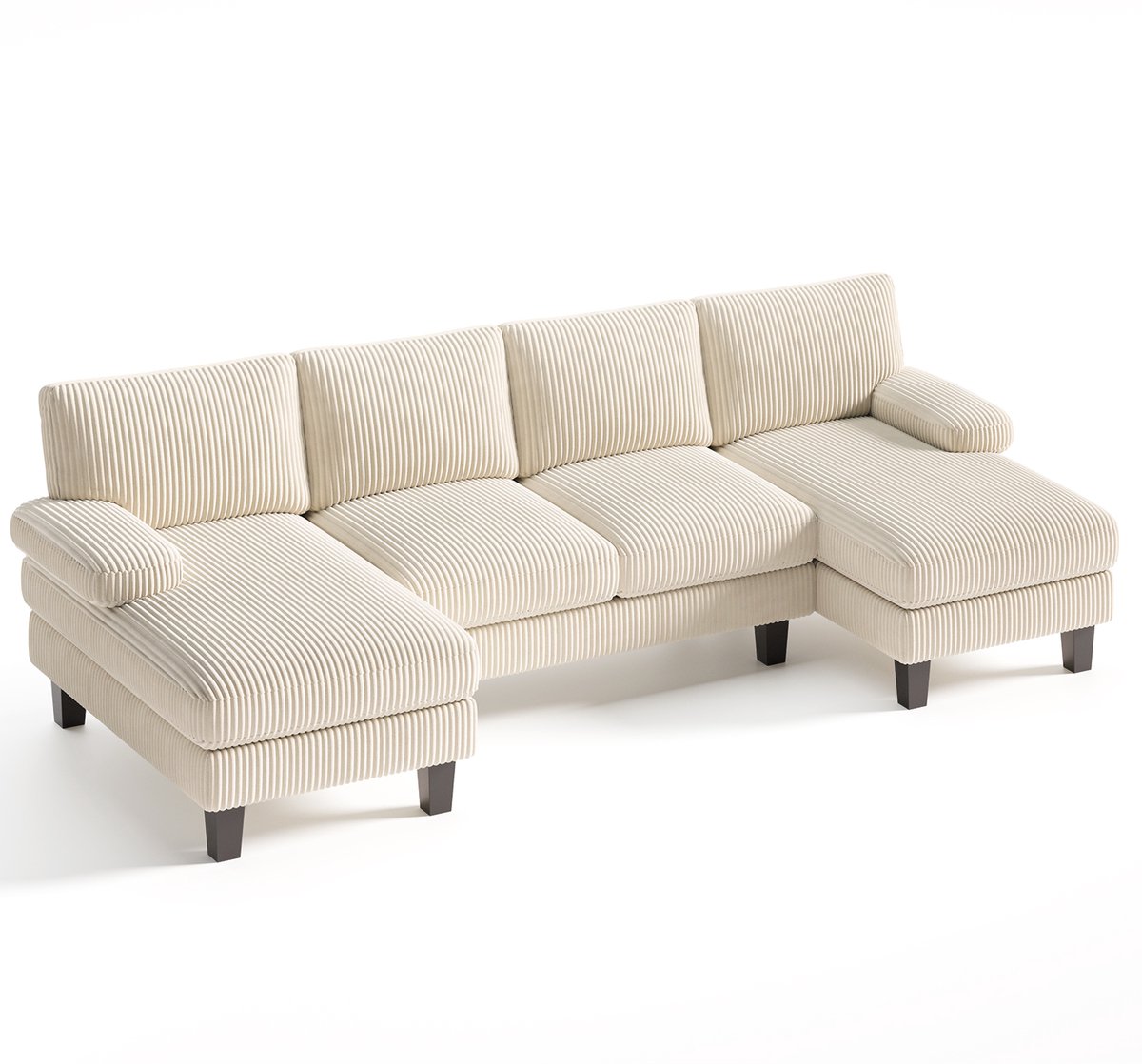 Xbro U Bank 4 Zits met Dikke Kussens，Hoekbank in U-vorm met Slaapfunctie，Corduroy，voor woonkamer，Beige