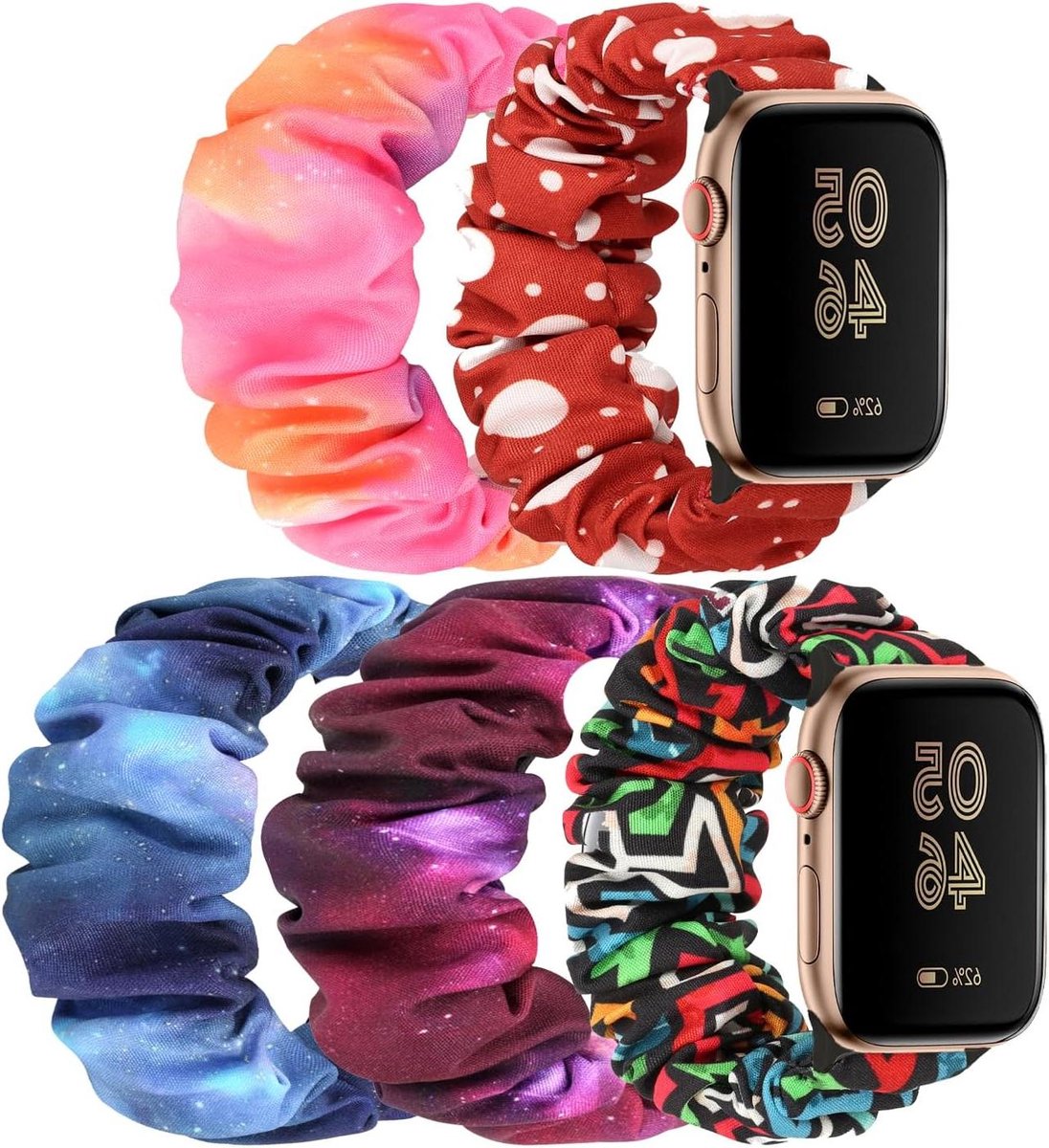 Scrunchie Horlogeband - Elastische Band - Smartwatch Personaliseren - Stoffen Scrunchie Design - 42-45 mm Small - Meerdere Kleuren