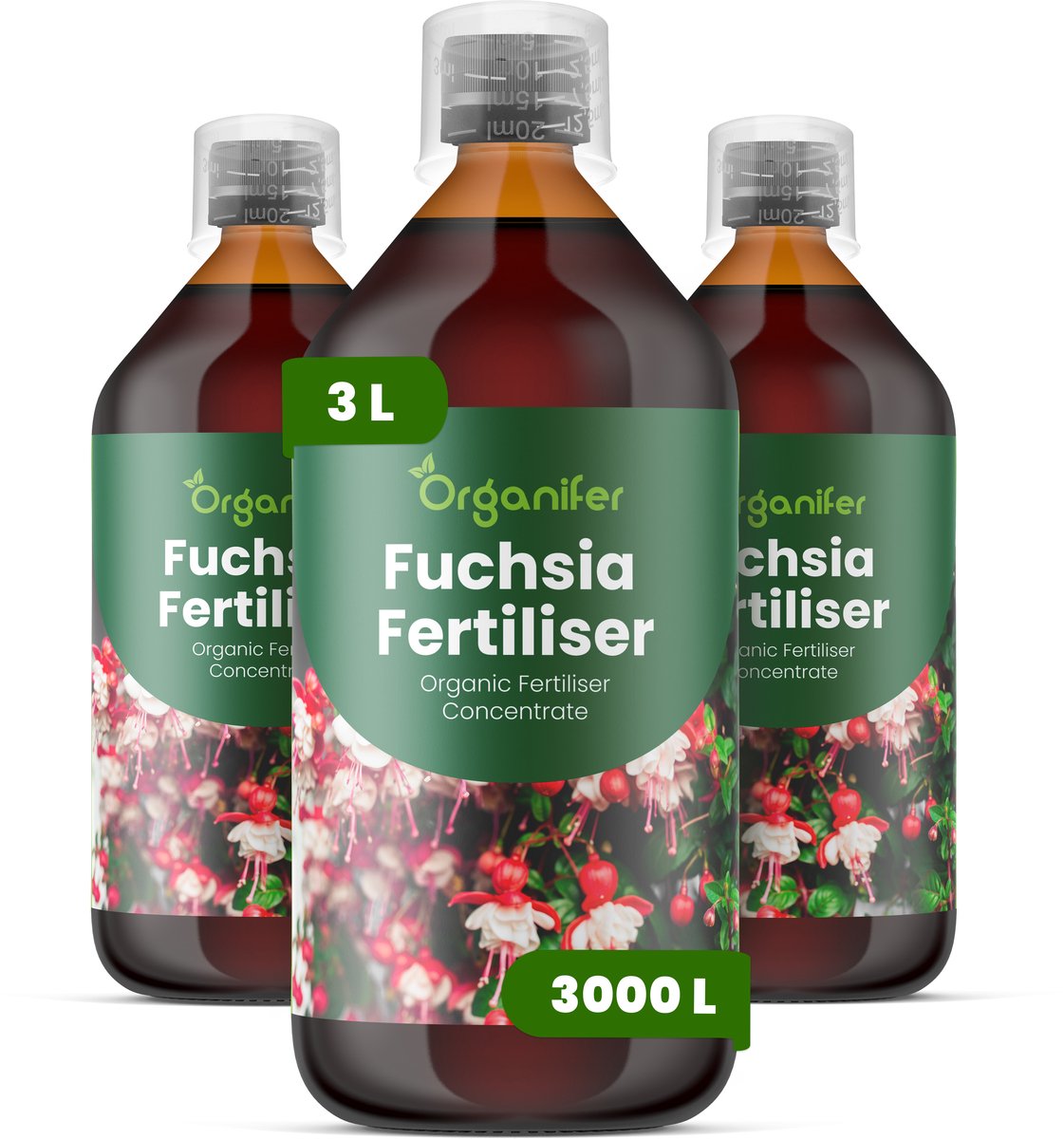Vloeibare Meststof Voor Fuchsia 3X1 L Voor 3000 L - Npk 2-1-8 - Uitbundige Bloei - Verbetert Bloemgrootte - Kleurintensiteit - Sterke Bloemblaadjes - Versterkt Wortelactiviteit - Vochtregulatie - Doorbloei - Organifer