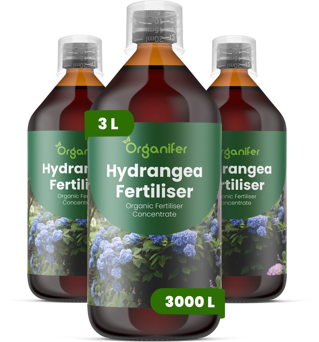 Vloeibare Meststof Voor Hortensia 3X1 L Voor 3000 L - Npk 2-1-8 - Knopvorming - Meer Bloemen - Sterke Bloemstructuur - Langdurige Bloei - Sterk Wortelstelsel - Stressbestendig - Rijke Bladkleur- Seizoensvitaliteit - Evenwichtige Groei - Organifer