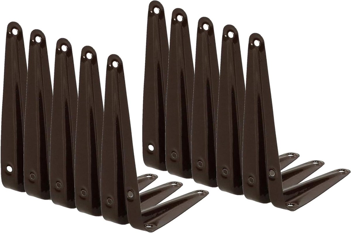Set plankhouders - Wandsteunen hoek - Planken monteren - Stabiele ondersteuning - 100x75 mm - Bruin