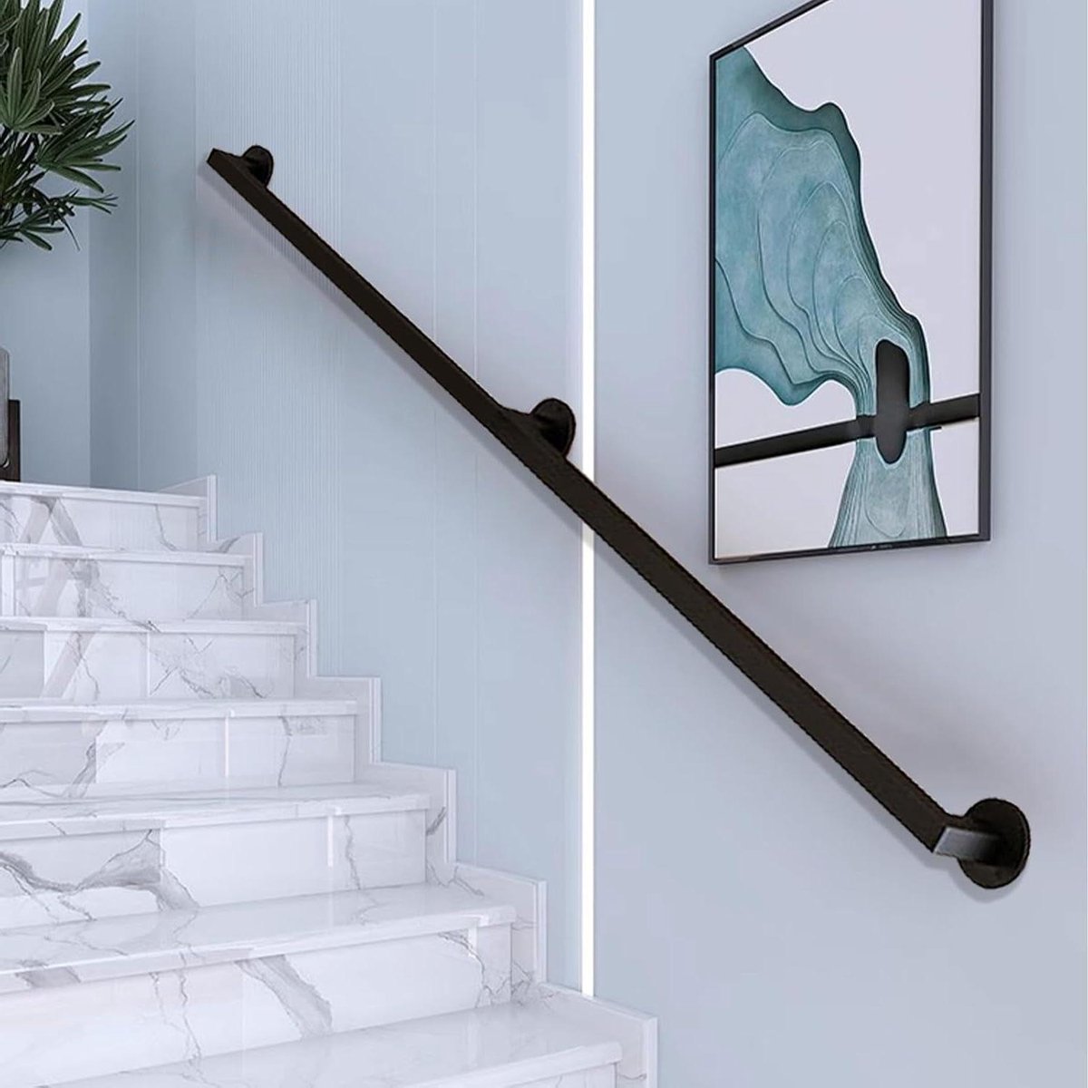 Trapleuning Set - Muurbeugel Leuning - Veilig Traplopen - Smeedijzer Metaal - 150cm - Zwart