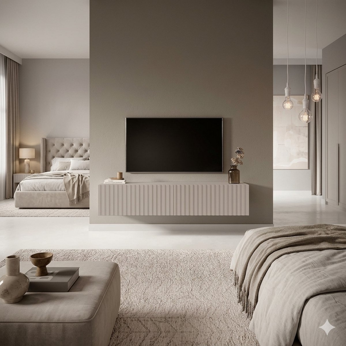 TV Meubel Wandhangend 138,6x31,6x30 cm – Modern Lowboard met Lamellen Front en Klepdeuren, Artisan Eiken/Zwart Design, Zwevend TV Kast voor 50-65 Inch TV – Urbanhome