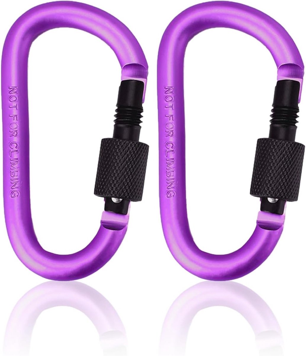Set van 2 Vergrendelbare Carabiners van 7.8 cm - Lichtgewicht Aluminium D-Ringen voor Sleutelhangers, Camping, Wandelen en Vissen