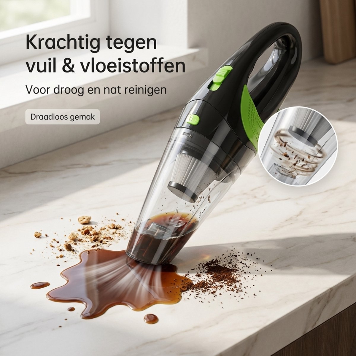 Kruimeldief Snoerloos - Handstofzuiger Draadloos - Kruimelzuiger met 4 Opzetstukken - Kleine Stofzuiger voor Auto en Thuis — afbeelding 2