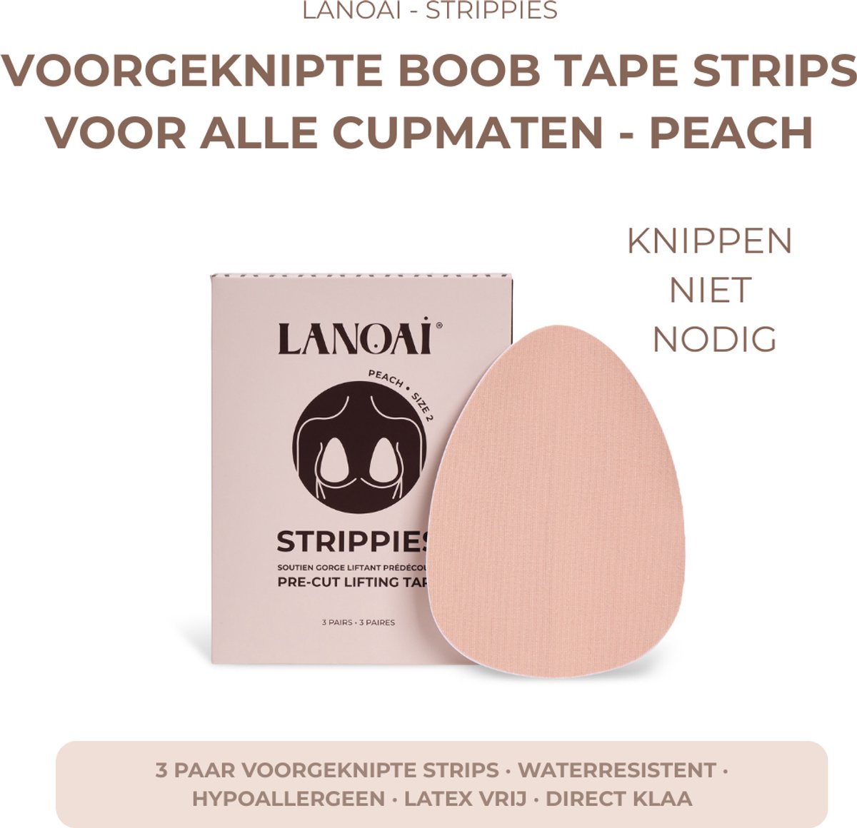 Lanoai strippies - boob tape voorgevormd - bh tape hypoallergeen - waterbestendig en sterke hechting