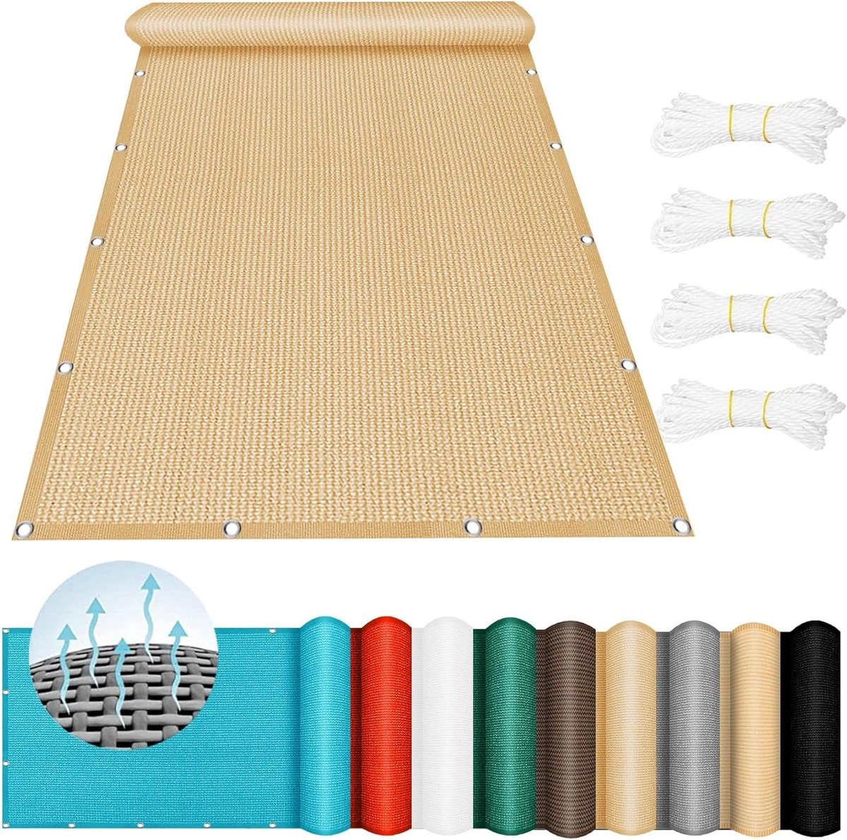 Zonnedoek Met Touwen - Schaduwdoek Zonnezeil - Terras Beschermen - UV-Bestendig Scheurvast
