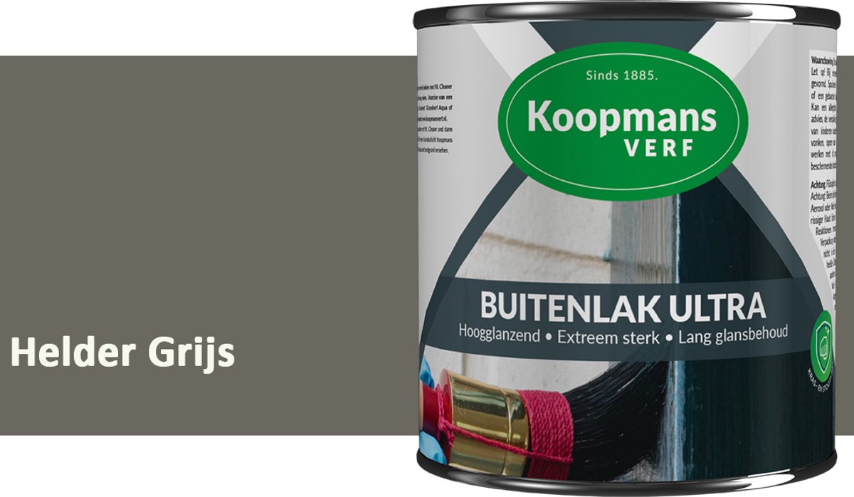 Koopmans Buitenlak Ultra Hoogglans – UV Bestendige Buitenlak voor Hout – Kozijnen, Deuren & Gevel – Duurzame Professionele Lak – Helder Grijs – 750 ml