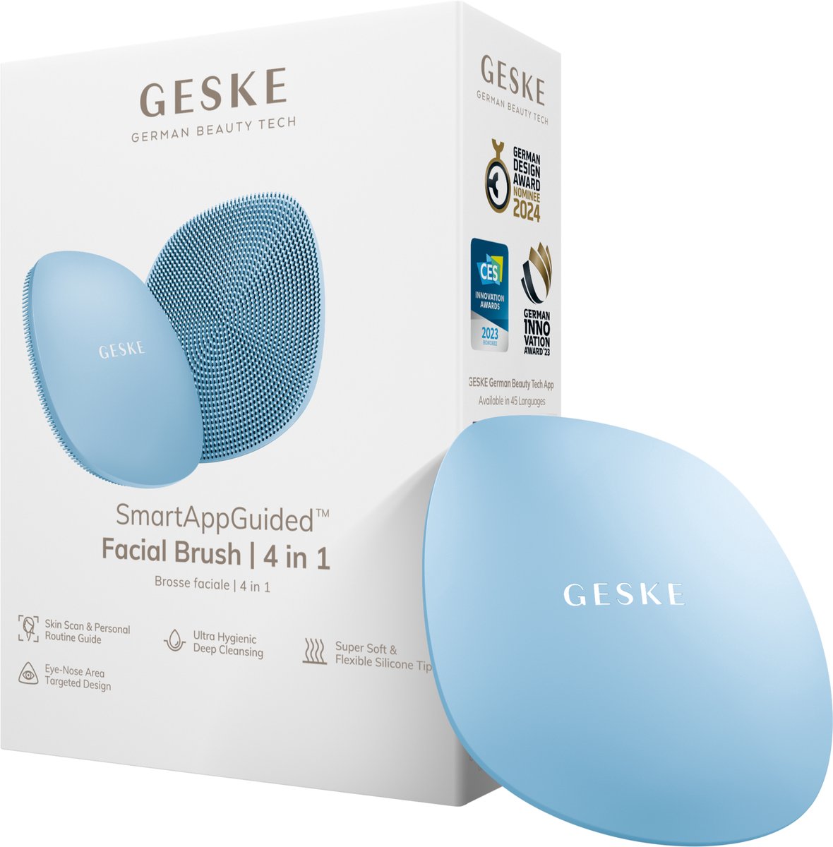 GESKE | SmartAppGuided™ Facial Brush 4 in 1 | Gezichtsreinigingsborstel | Zachte siliconen borstel | Professionele gezichtsreiniging | Gezichtsreinigingsapparaat | Huidreiniging
