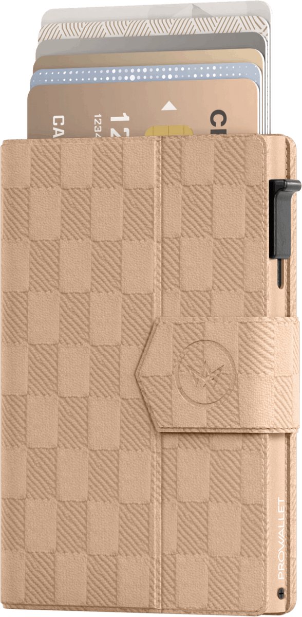 Prowallet Plus - Panel Cappuccino - Pasjeshouder voor 8 pasjes, briefgeld en muntgeld - Uitschuifbaar - RFID Creditcardhouder - Kaarthouder Portemonnee, Premium Pashouder voor Mannen - Aluminium, Kunstleer - Incl. Luxe Cadeaubox