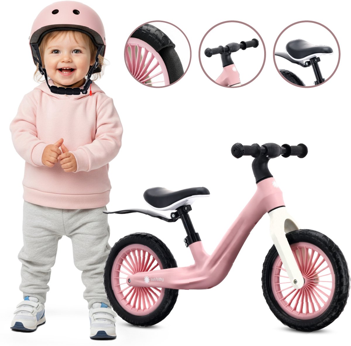 sun baby Loopfiets voor Kinderen Sport - 2 jaar, max. 30 kg, Loopfietsen, nylon frame, EVA-wielen, verstelbaar zadel en stuur - Roze