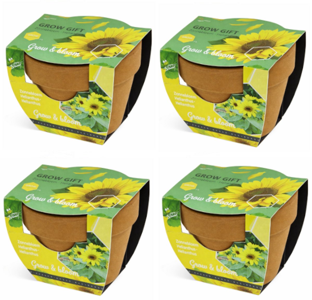 Zonnebloem - Grow Gift - 4 Minipotjes voor kweken van Zonnebloem