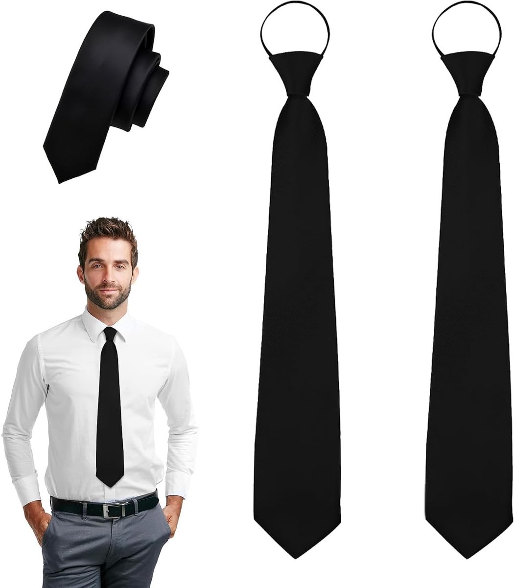 Elegante Zwarte Stropdas voor Mannen - 2 Stuks, Perfect voor Bruiloften en Ceremonies, Universele Maat, Geschikt voor Diverse Kostuums en Feestelijke Gelegenheden