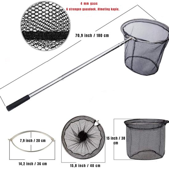 Quvo® Schepnet Vissen - Visnet - Telescoop Schepnet - Duurzaam Net met Rubberen Coating - Zilver - 5cm x 22cm x 59cm van quvo — afbeelding 2