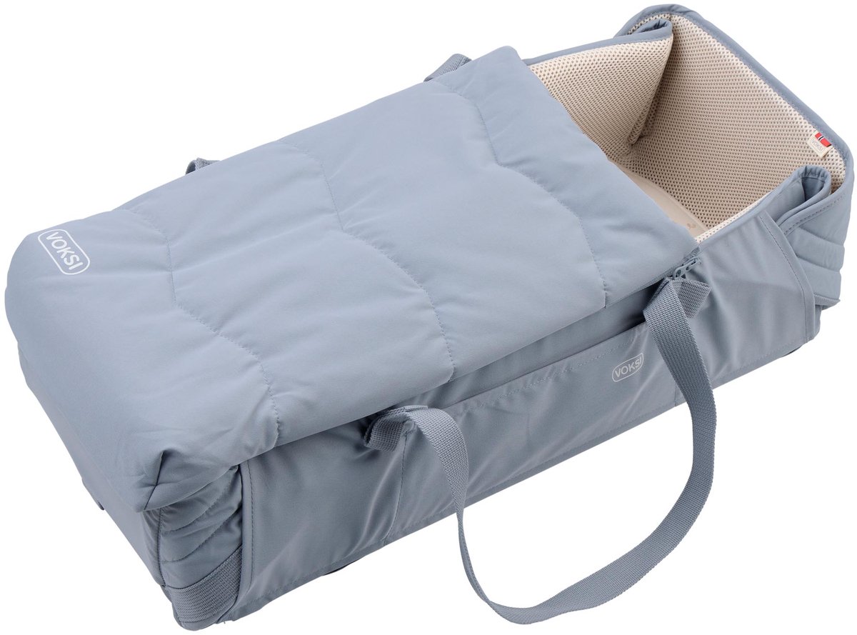 Voksi Carry Me - Draagbaar babynestje - Reiswieg - Baby Nestje - Draagmand - Mistyblue Leaf